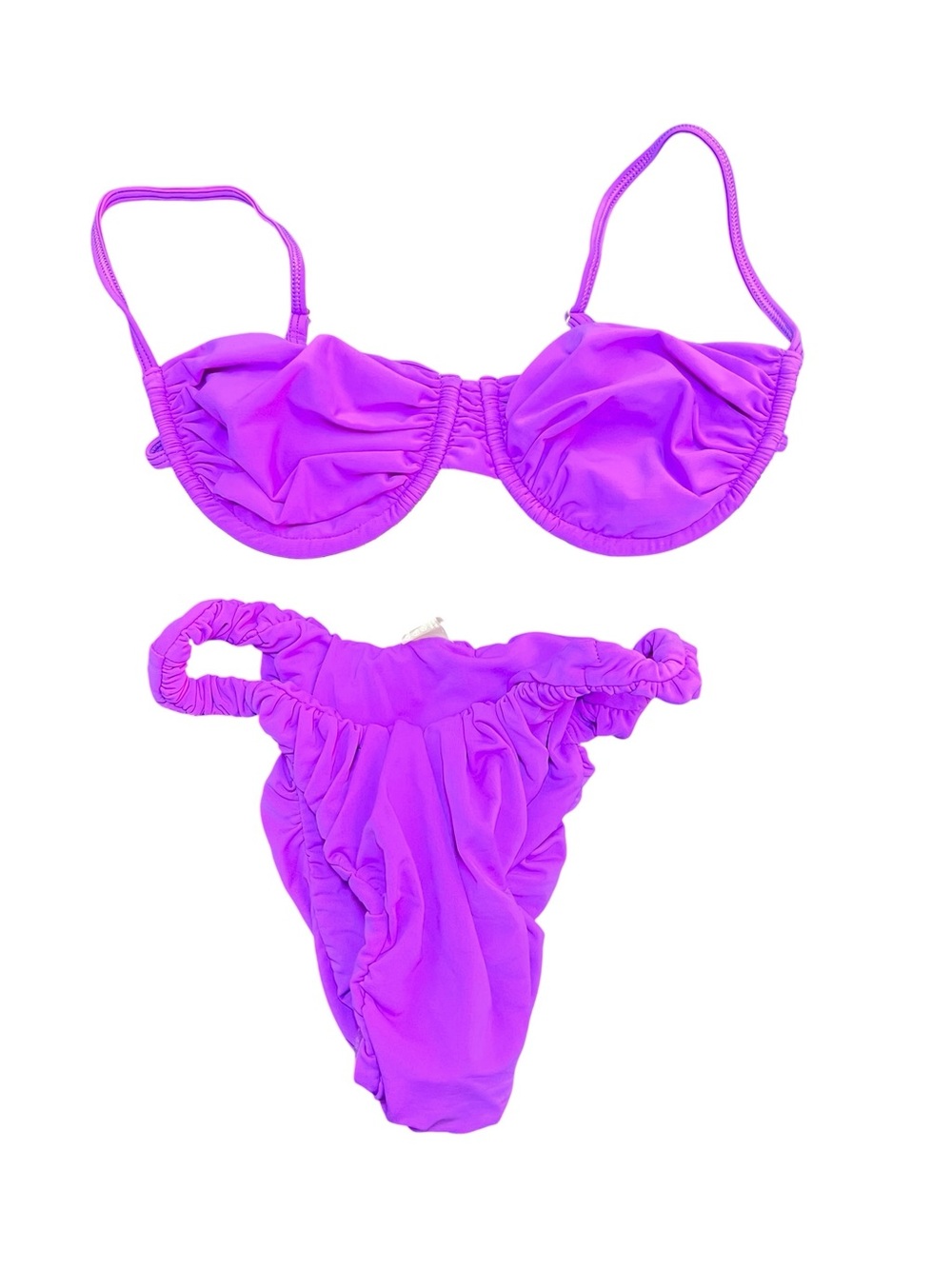 New Isa Boulder Bright Purple Ruched Two-Piece Swim Bikini Set Top & Bottom